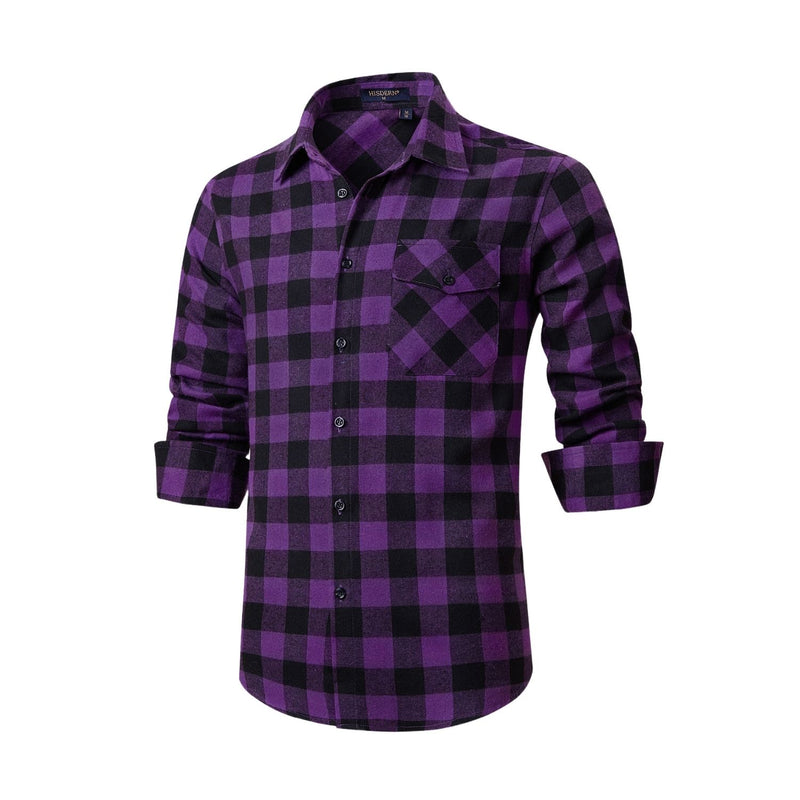 Plaid Men's Flannel Shirt With Pockets - 2P-PURPLE-01P