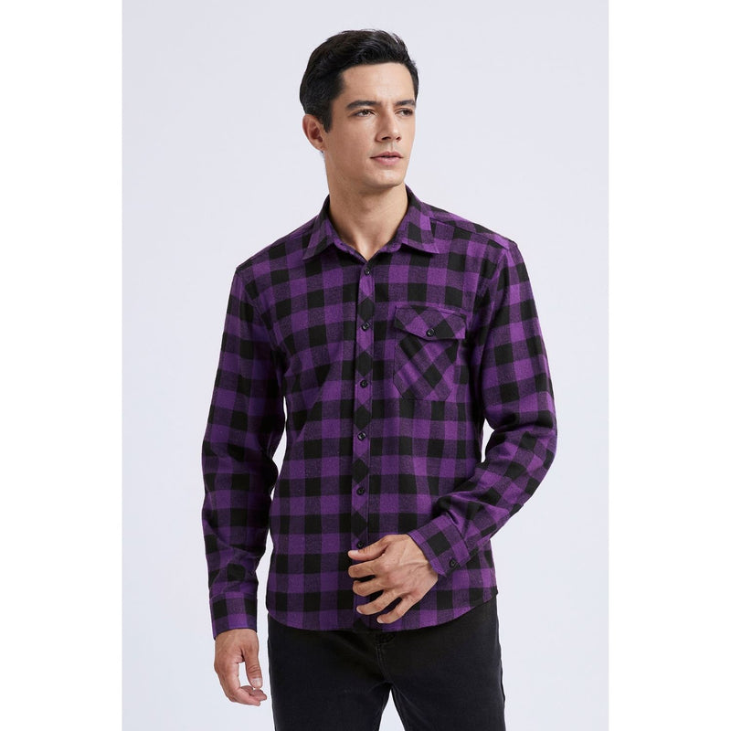 Plaid Men's Flannel Shirt With Pockets - 2P-PURPLE-01P