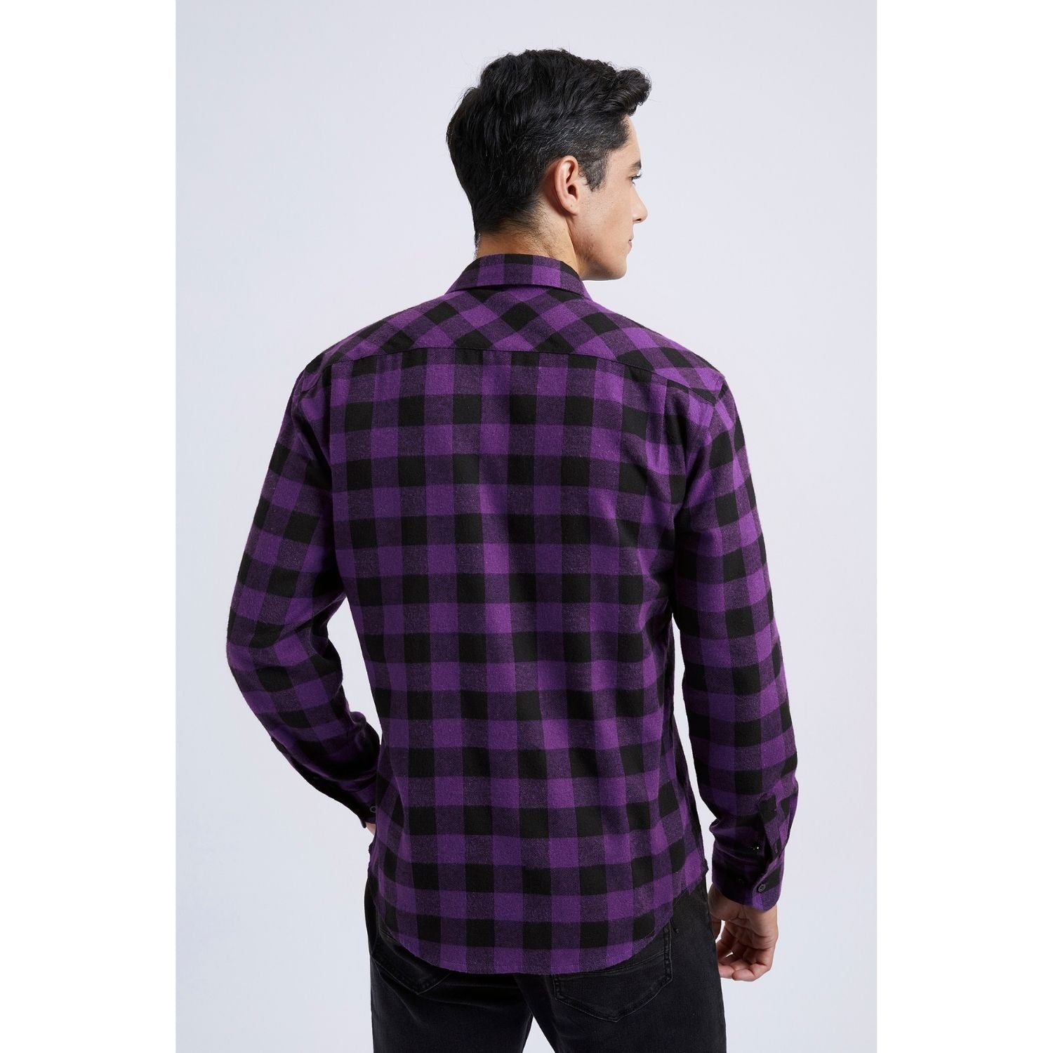 Hisdern Men's Casual Warm Plaid Flannel Shirt Purple With Pocket