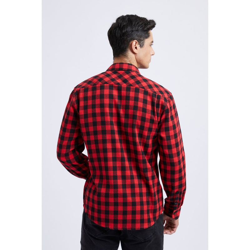 Plaid Men's Flannel Shirt With Pockets - RED2