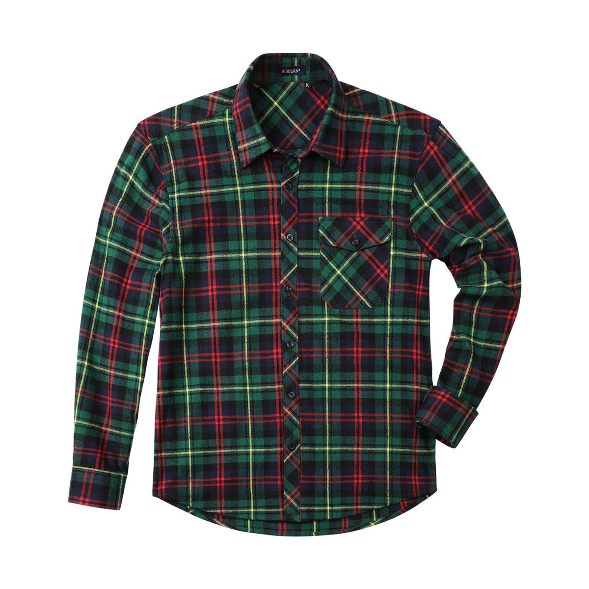 Hisdern Men's Long Sleeve Plaid Shirt Red Green Casual Button-Up 2XL Hisdern Men's Long Sleeve Plaid Shirt Red Green Casual Button-Up 2XL