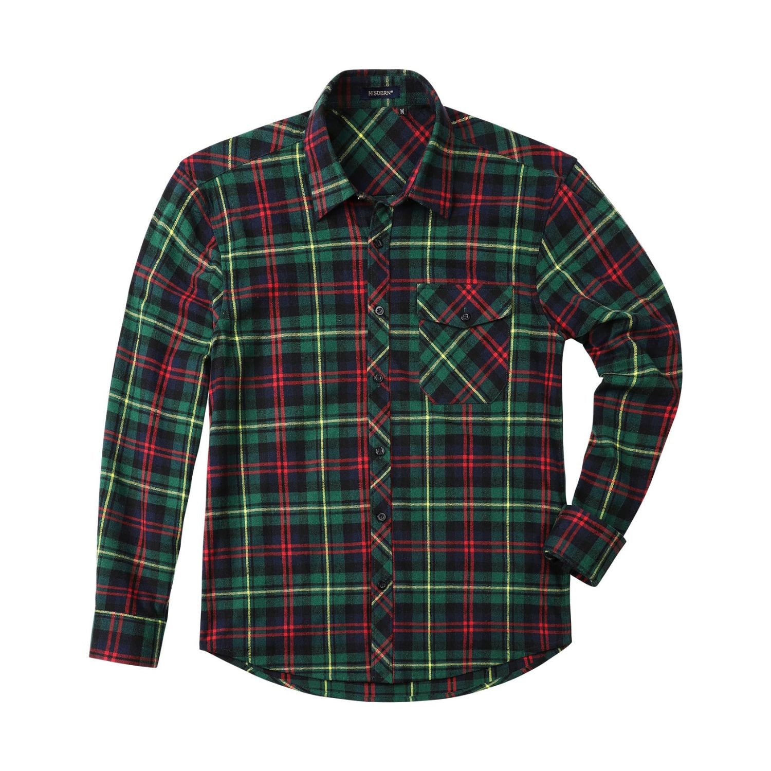 Hisdern Men's Long Sleeve Plaid Shirt Red Green Casual Button-Up 2XL