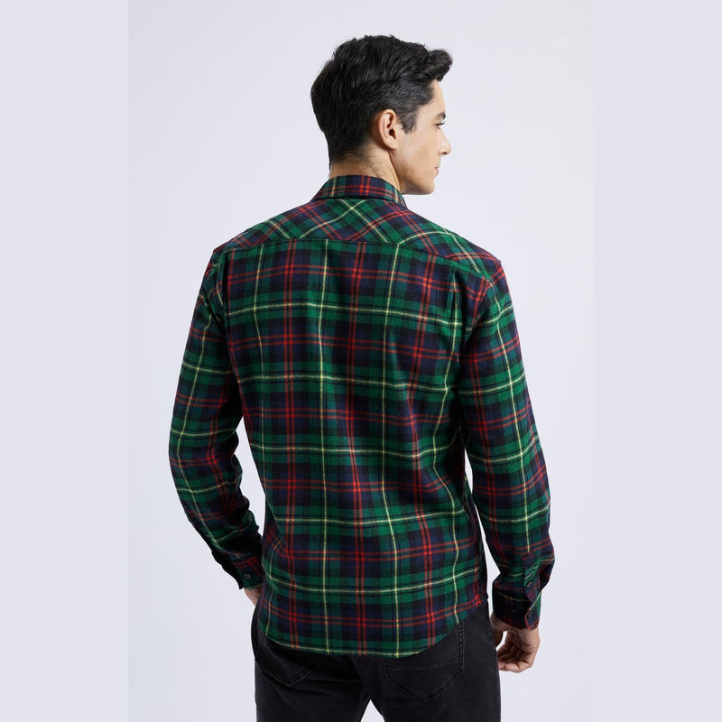 Plaided Men's Flannel Shirt With Pockets - RED/GREEN