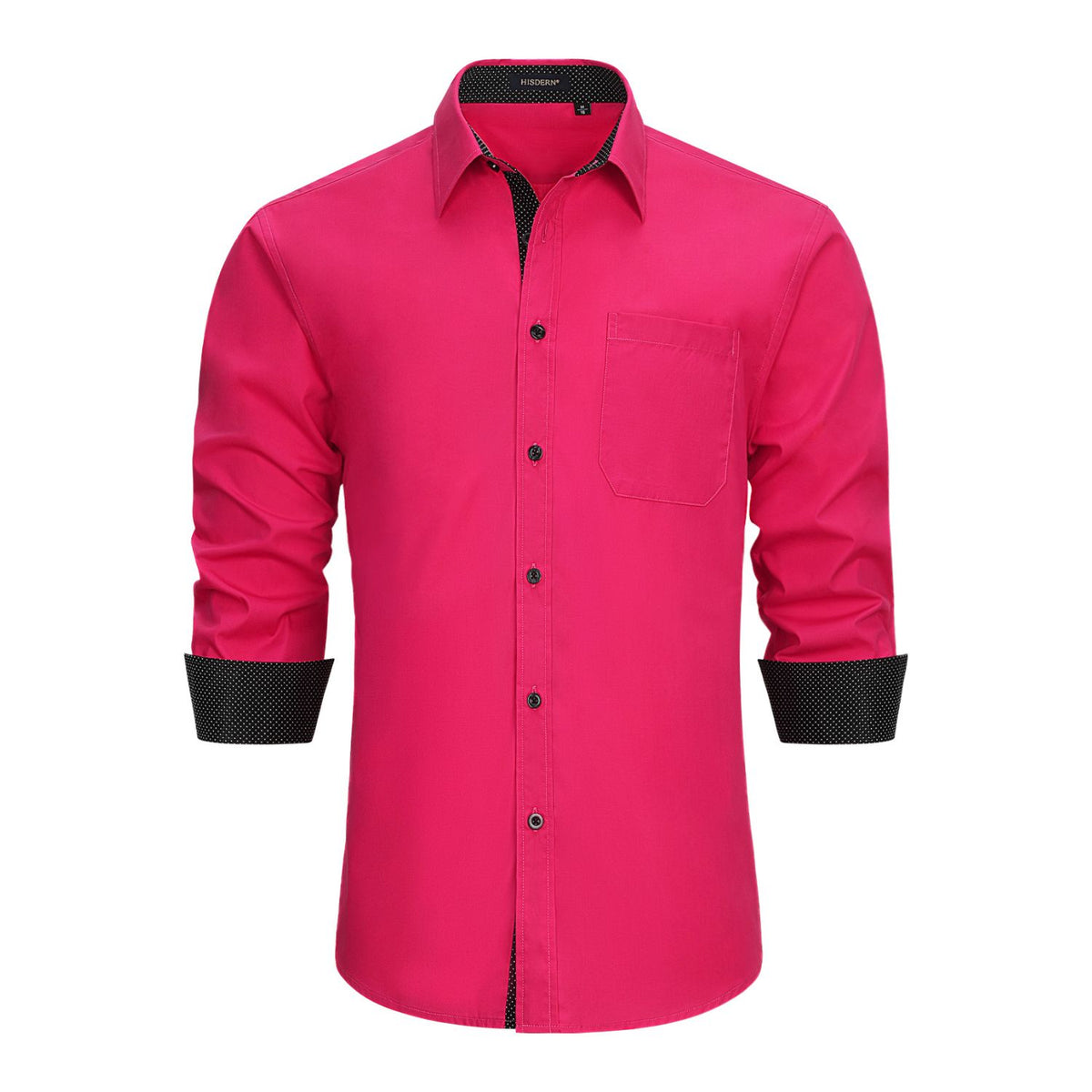 Hisdern Men's Hot Pink Splicing Dress Shirt For Office Wear 2XL