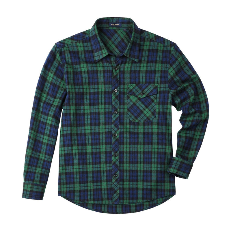 Plaid Men's Flannel Shirt With Pockets - Z-BLUE/GREEN-1