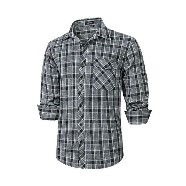 Plaid Men's Flannel Shirt With Pockets - Z-GREY BLACK