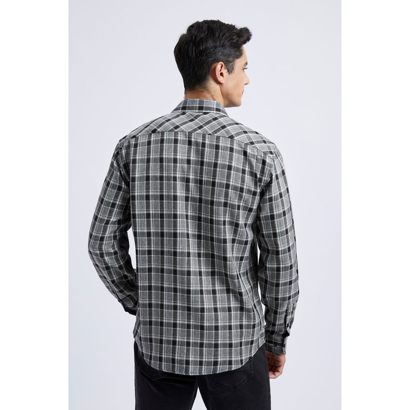 Plaid Men's Flannel Shirt With Pockets - Z-GREY BLACK