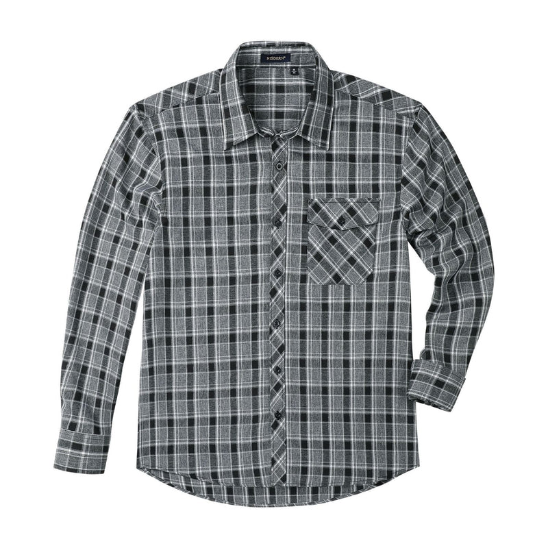 Plaid Men's Flannel Shirt With Pockets - Z-GREY BLACK