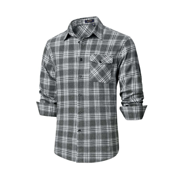 Plaid Men's Flannel Shirt With Pockets - 6A-GREY-02