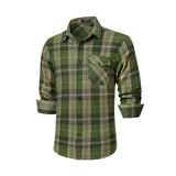 Plaid Men's Flannel Shirt With Pockets - 5AG-ARMY GREEN-02