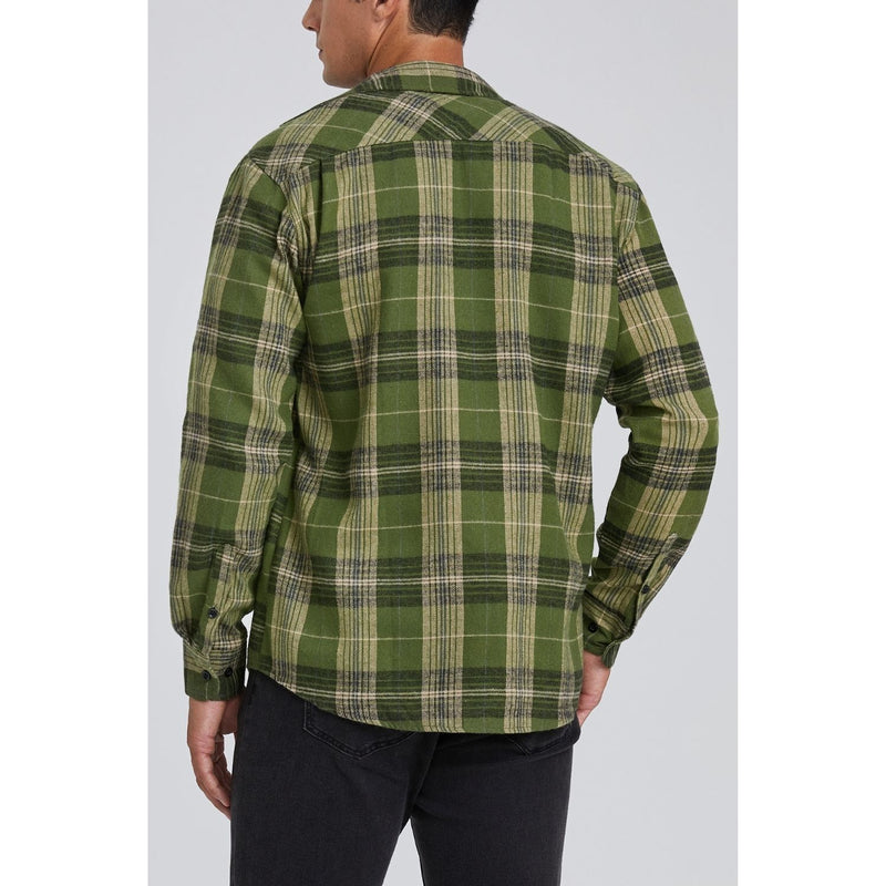 Plaid Men's Flannel Shirt With Pockets - 5AG-ARMY GREEN-02