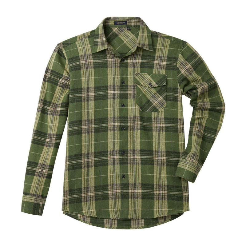 Plaid Men's Flannel Shirt With Pockets - 5AG-ARMY GREEN-02