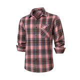 Plaid Men's Flannel Shirt With Pockets - 4P-PINK