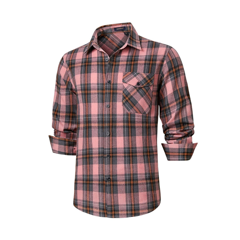 Plaid Men's Flannel Shirt With Pockets - 4P-PINK