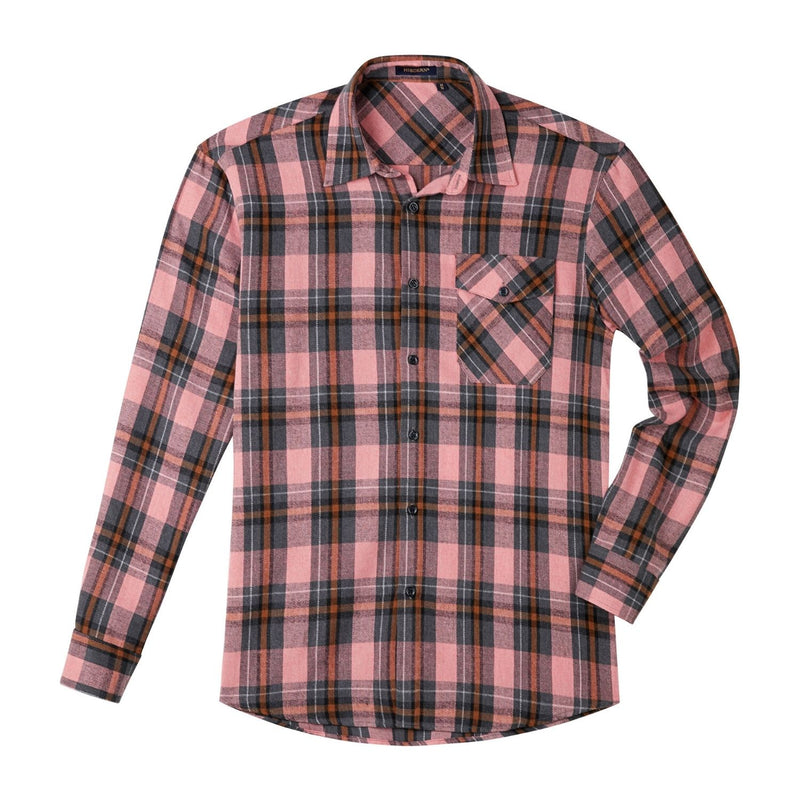 Plaid Men's Flannel Shirt With Pockets - 4P-PINK