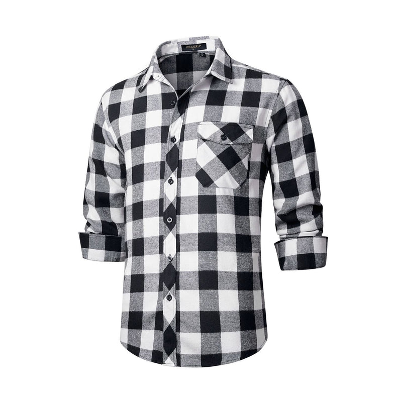 Plaid Men's Flannel Shirt With Pockets - Z-BLACK WHITE