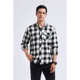 Plaid Men's Flannel Shirt With Pockets - Z-BLACK WHITE