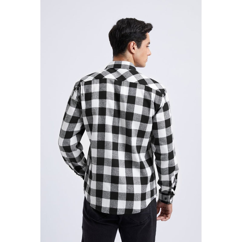 Plaid Men's Flannel Shirt With Pockets - Z-BLACK WHITE