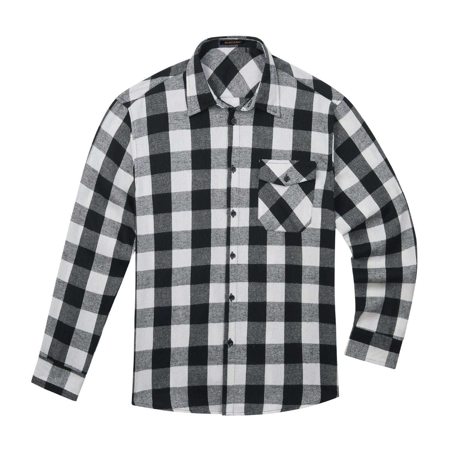 Hisdern Men's Casual Warm Plaid Flannel Shirt Black White With Pocket Hisdern Men's Casual Warm Plaid Flannel Shirt Black White With Pocket