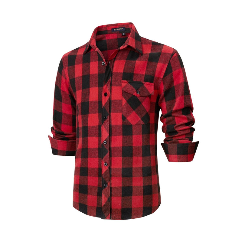 Plaid Men's Flannel Shirt With Pockets - Z-RED SHIRT-1