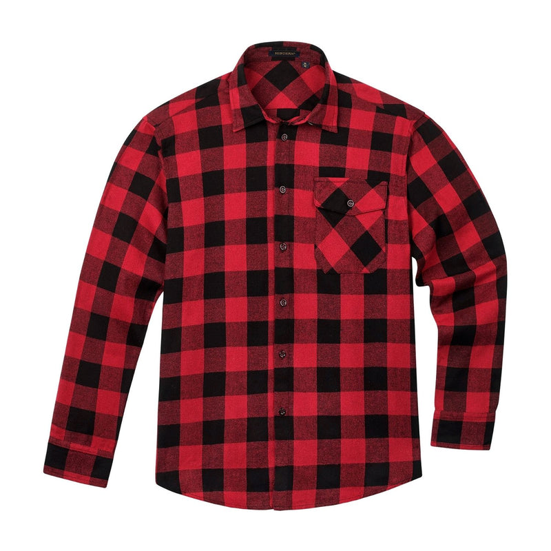 Plaid Men's Flannel Shirt With Pockets - Z-RED SHIRT-1