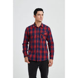 Plaid Men's Flannel Shirt With Pockets - 7G-RED/NAVY BLUE-07