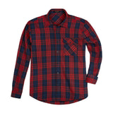 Plaid Men's Flannel Shirt With Pockets - 7G-RED/NAVY BLUE-07