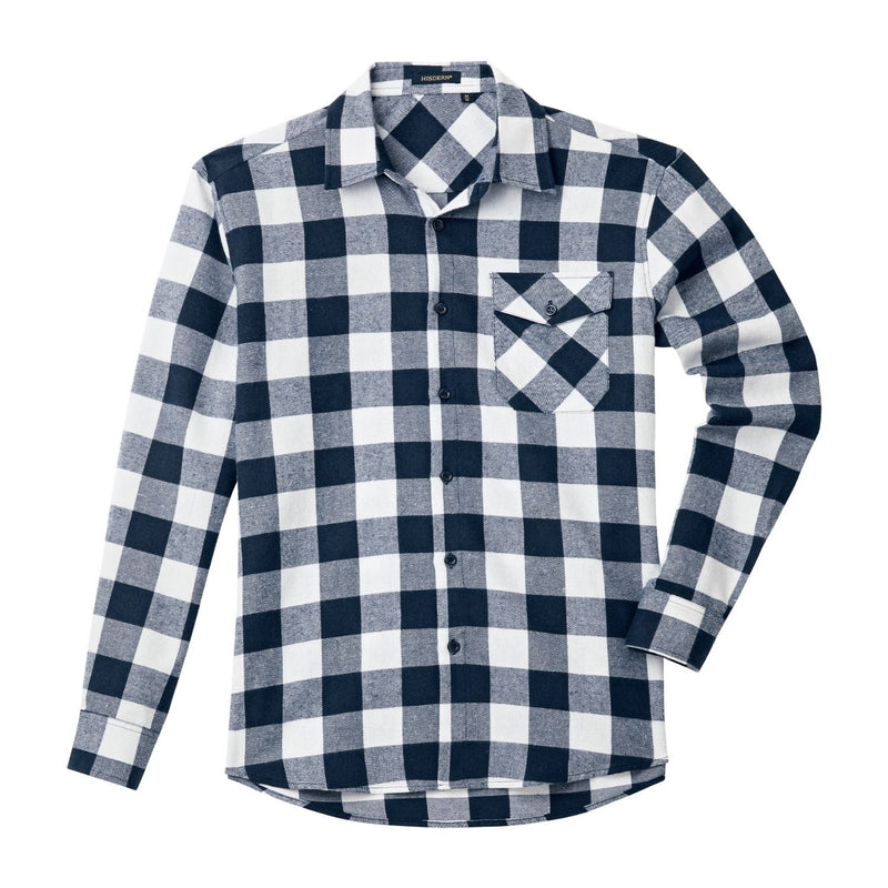 Plaid Men's Flannel Shirt With Pockets - 4N-NAVY BLUE-03