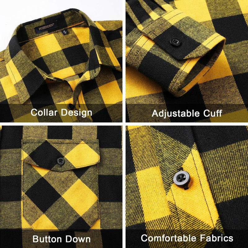 Plaid Men's Flannel Shirt With Pockets - Z-YELLOW SHIRT