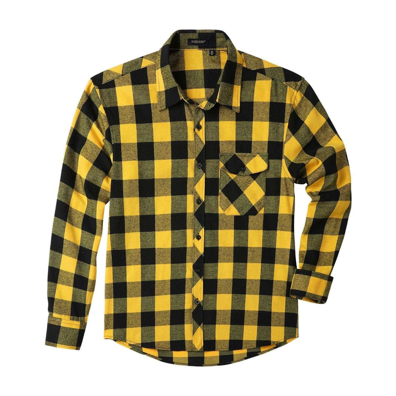 Plaid Men's Flannel Shirt With Pockets - Z-YELLOW SHIRT