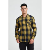 Plaid Men's Flannel Shirt With Pockets - NAVY BLUE/YELLOW