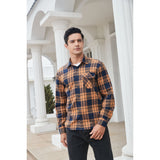 Plaid Men's Flannel Shirt With Pockets - 2B-NAVY /CARAMEL