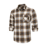 Plaid Men's Flannel Shirt With Pockets - 5B-BROWN