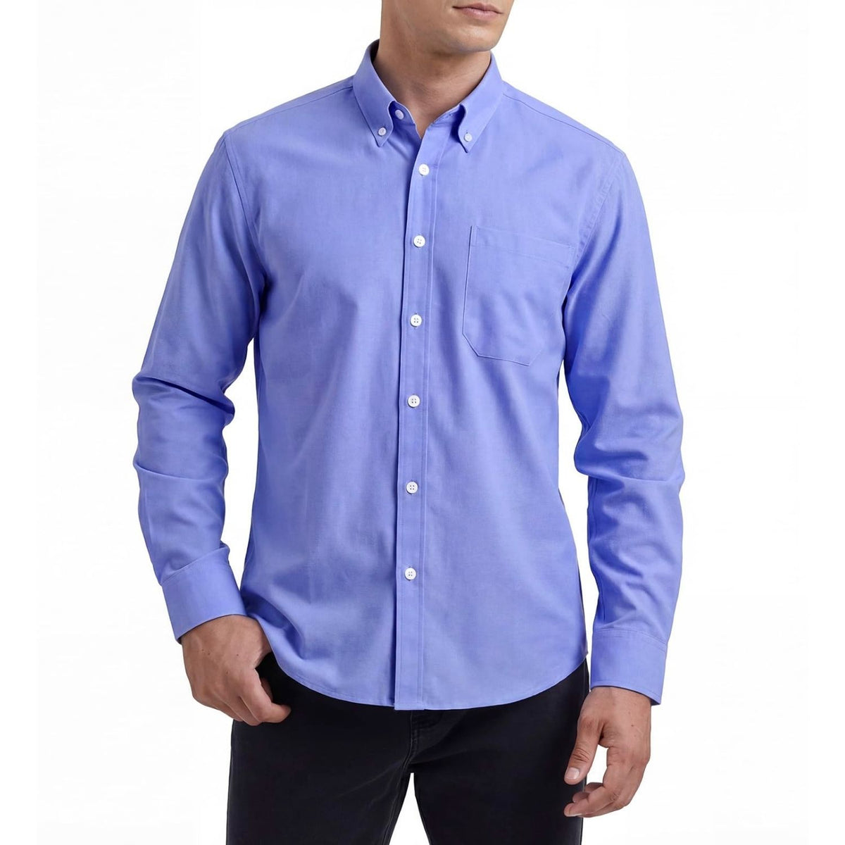 oxford dress shirt Hisdern Men's Blue Oxford Shirts with Chest Pocket Formal Office