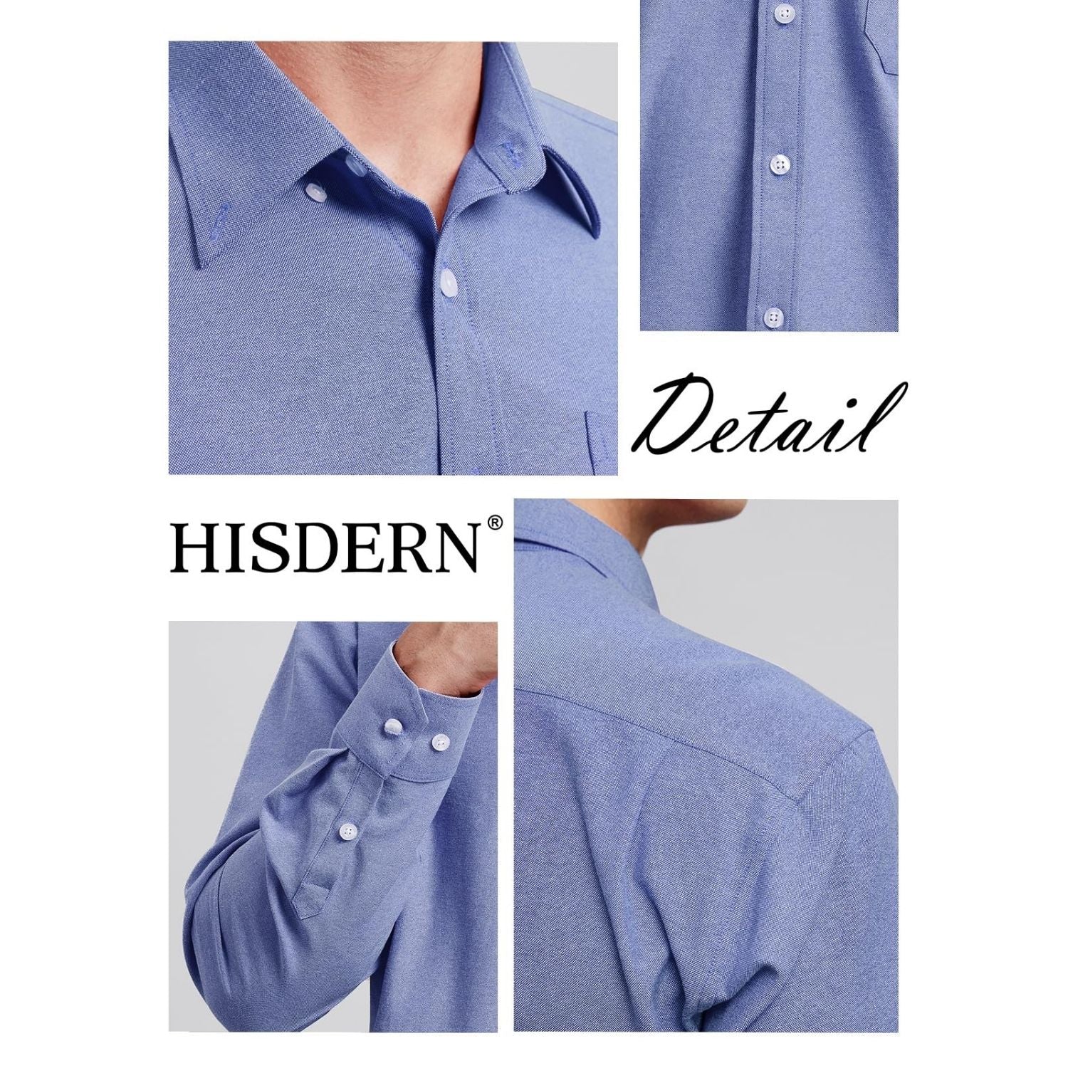 Hisdern Men's Blue Oxford Shirts with Chest Pocket Formal Office