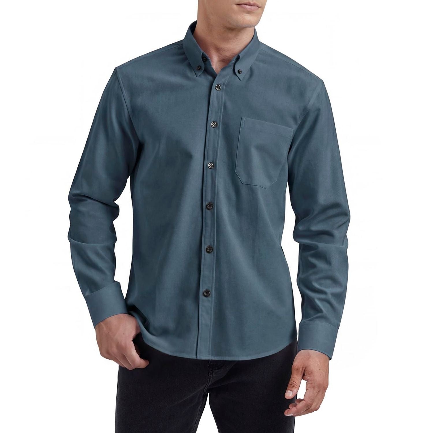 Hisdern Men's Dark Blue Oxford Shirts with Chest Pocket Formal Office