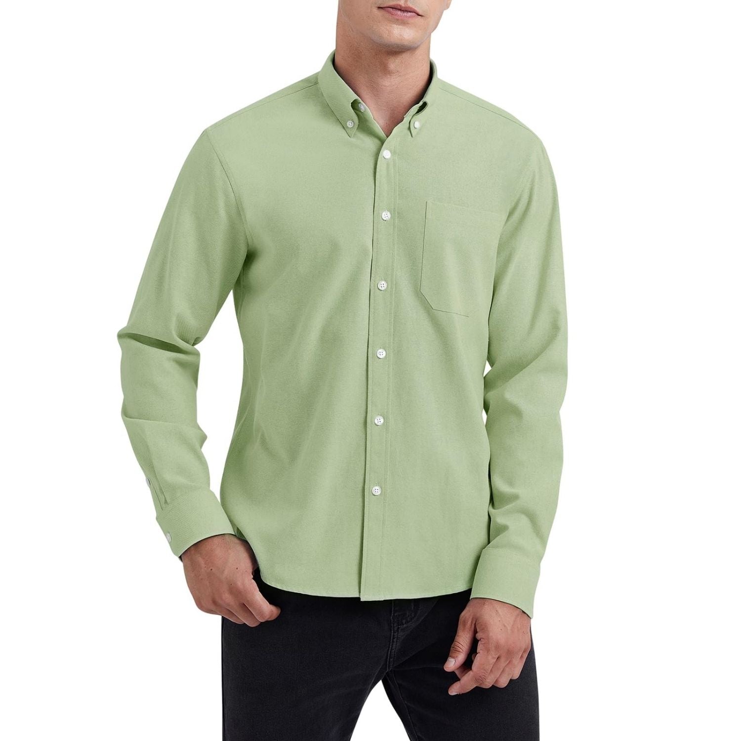 Hisdern Men's Sage Green Oxford Shirts with Chest Pocket Weekend Wear