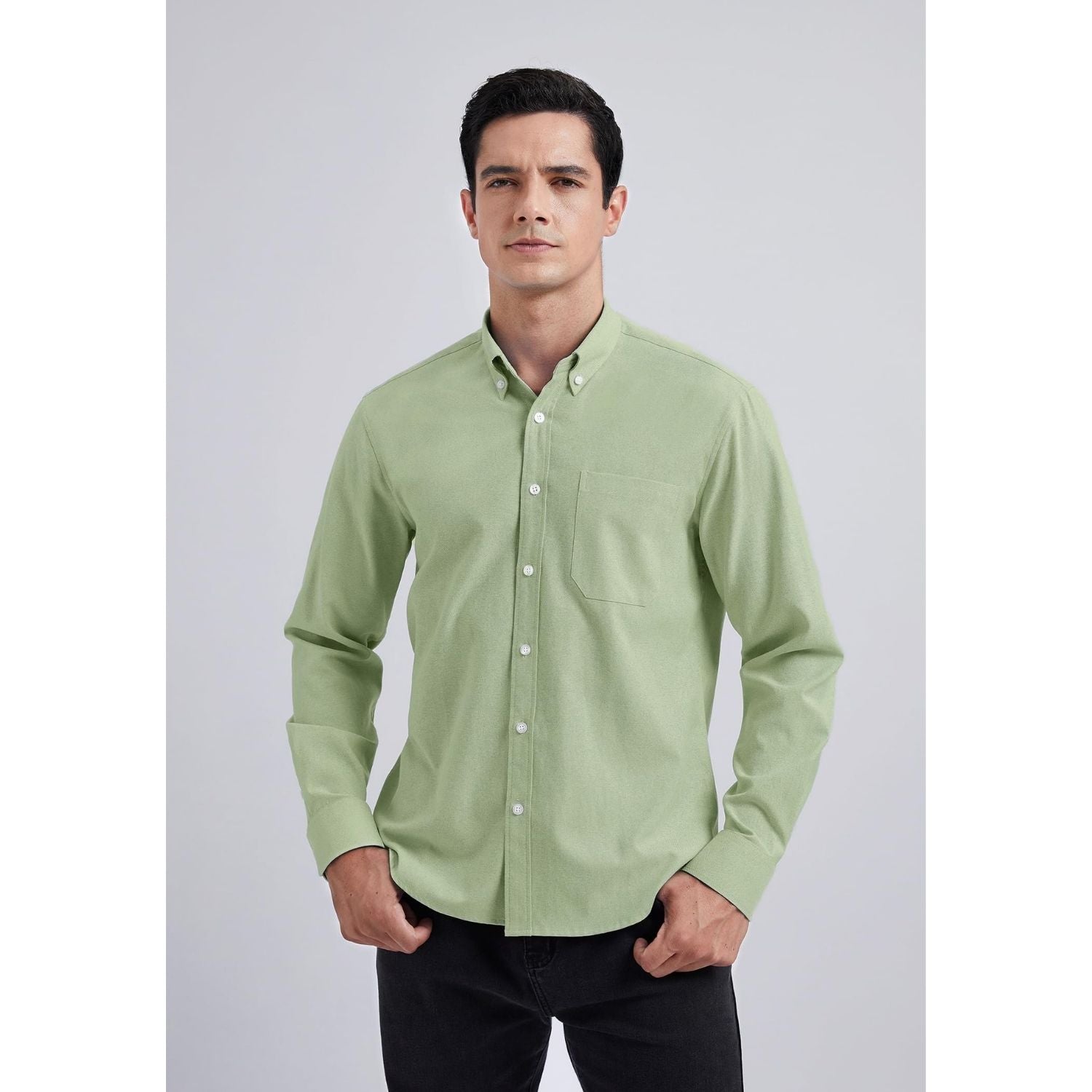 Hisdern Men's Sage Green Oxford Shirts with Chest Pocket Weekend Wear