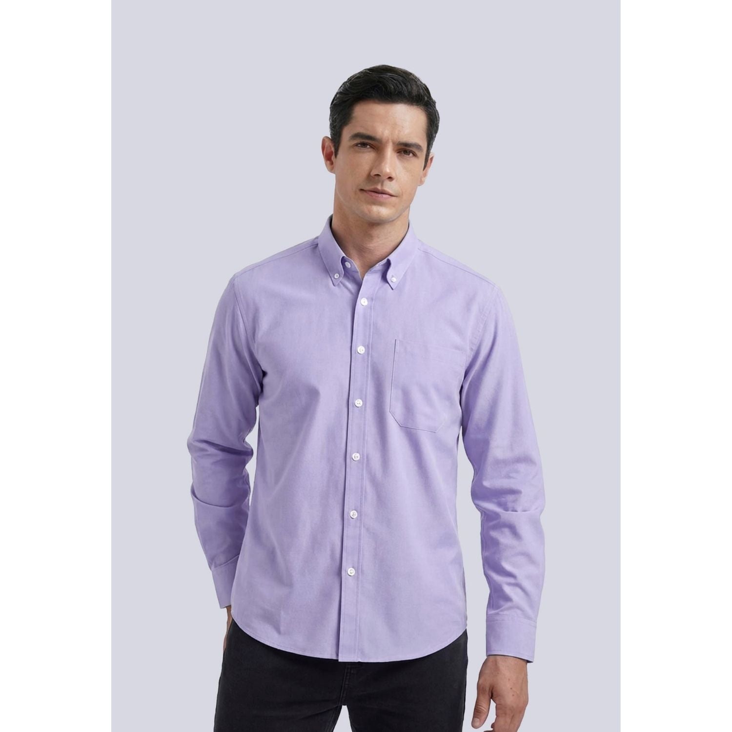 Hisdern Men's Lavender Oxford Shirts with Chest Pocket Formal Office