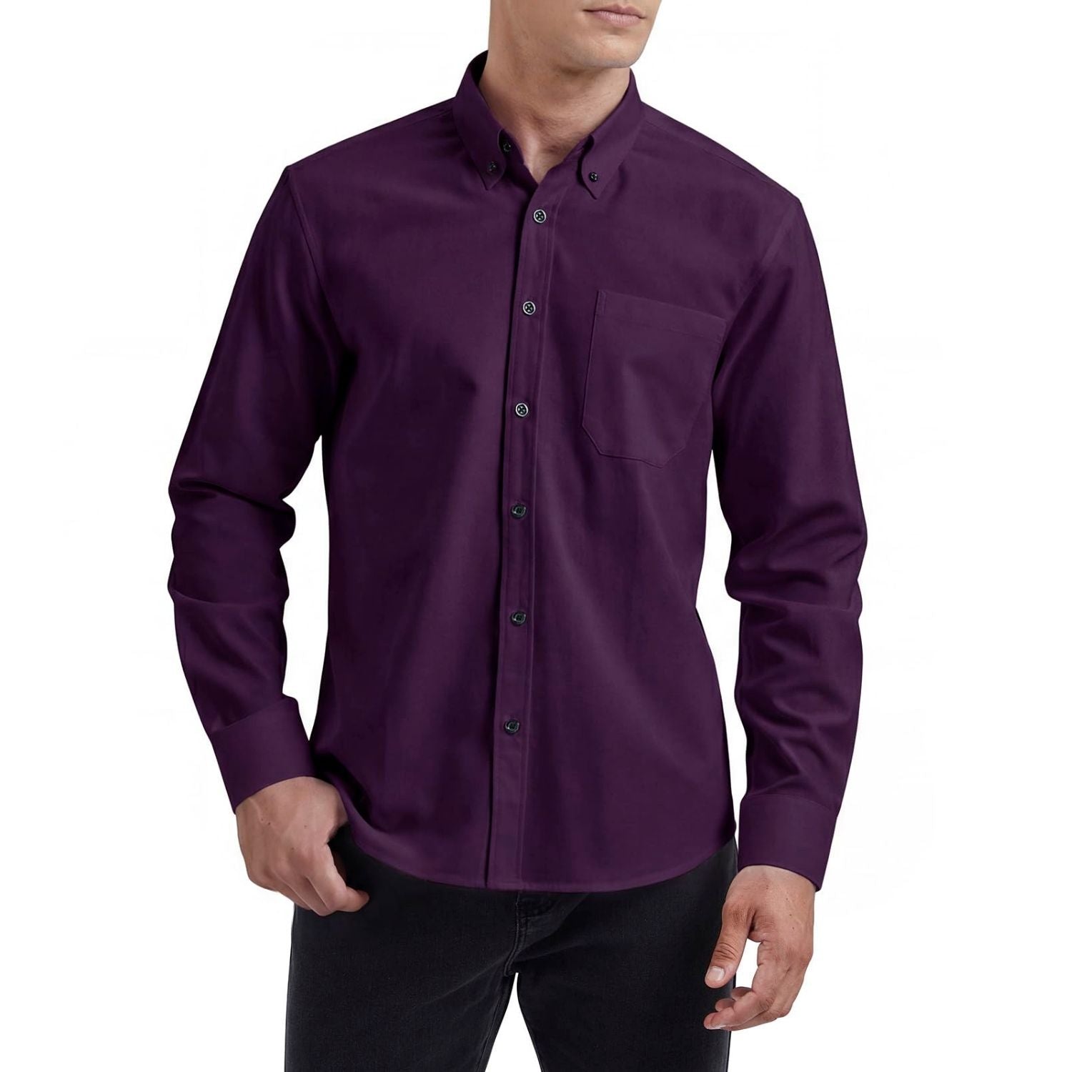 Hisdern Men's Purple Oxford Shirts with Chest Pocket Date Night