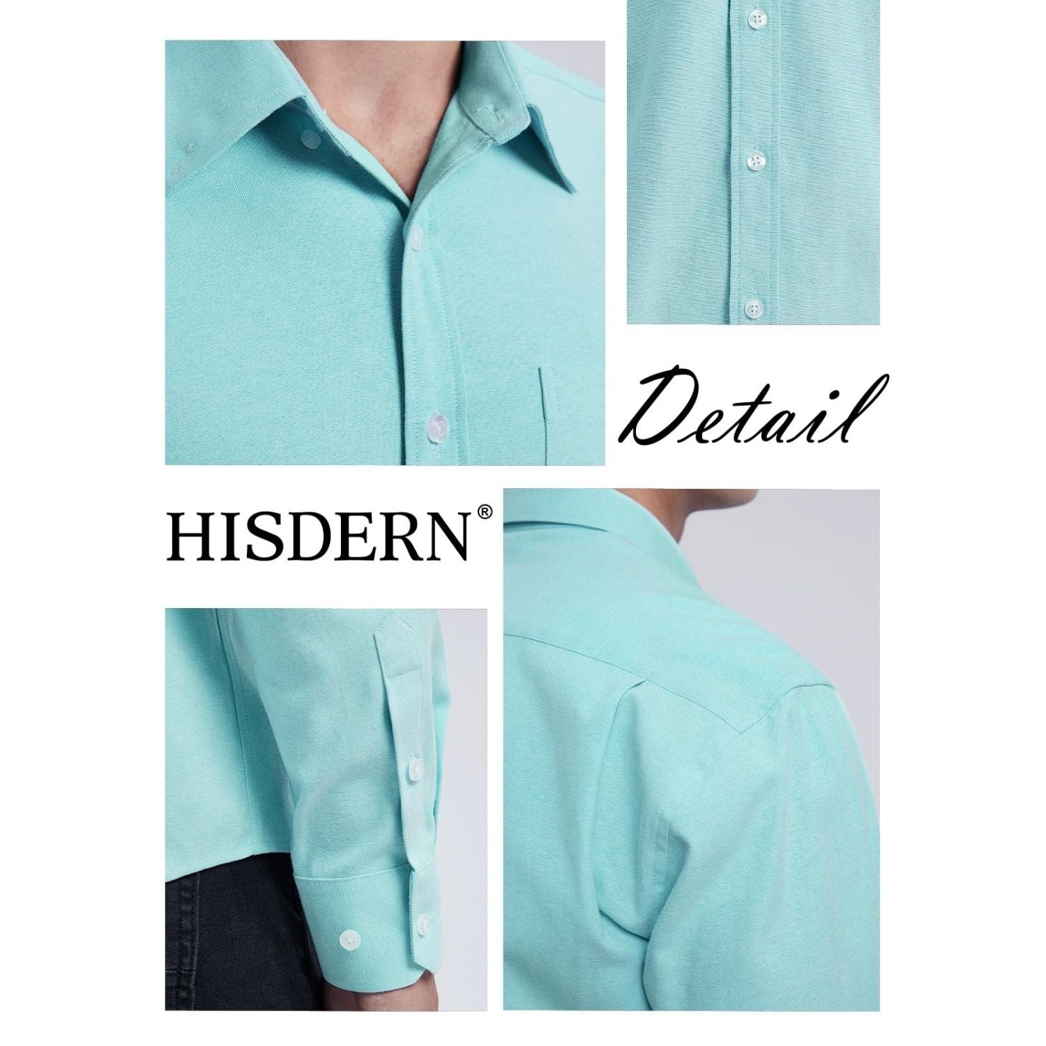 Hisdern Men's Lake Blue Oxford Shirts with Chest Pocket Weekend Wear