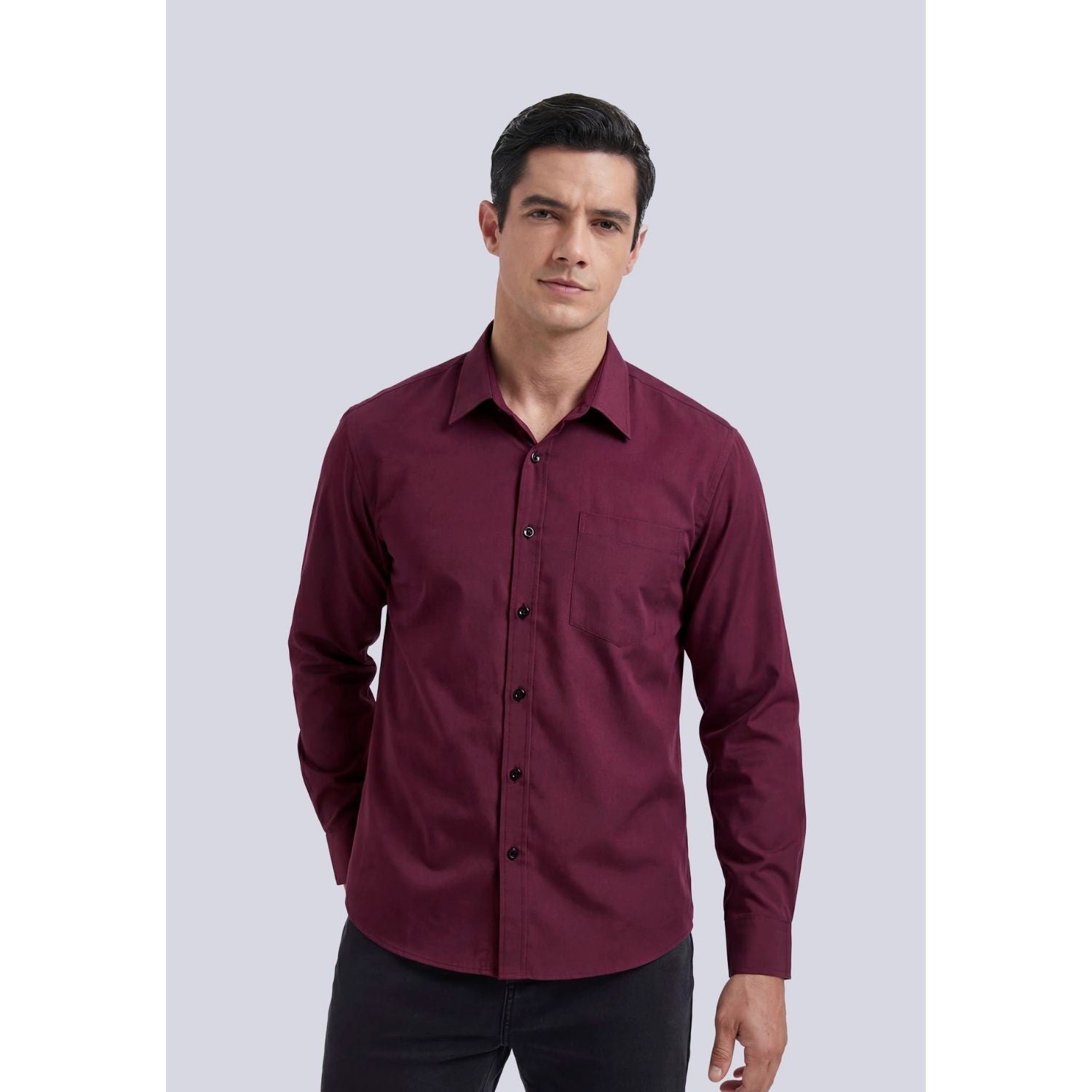 Hisdern Men's Burgundy Oxford Shirts with Chest Pocket Date Night