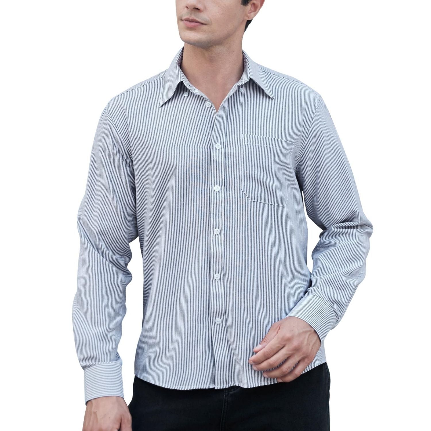 Hisdern Men's Navy Blue White Oxford Shirts with Chest Pocket Weekend Wear