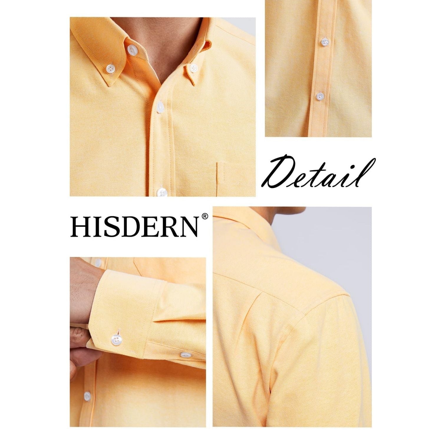 Hisdern Men's Yellow Oxford Shirts with Chest Pocket Weekend Wear