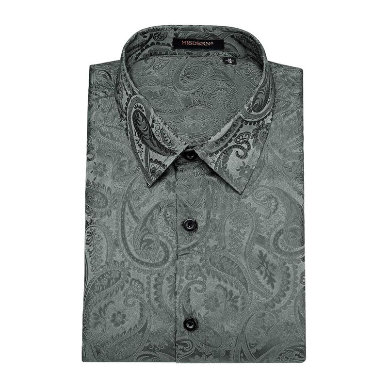 Men's Long Sleeve Shiny Shirt With Printing - GRAY