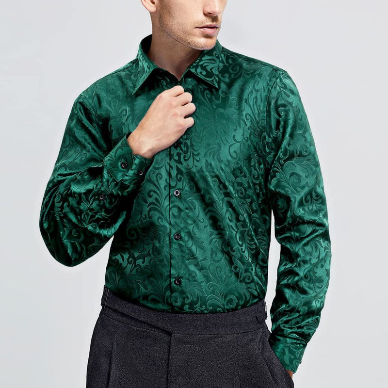 Men's Long Sleeve Shirt With Printing - GREEN-1