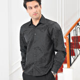 Floral Satin Dress Shirt - BLACK-2