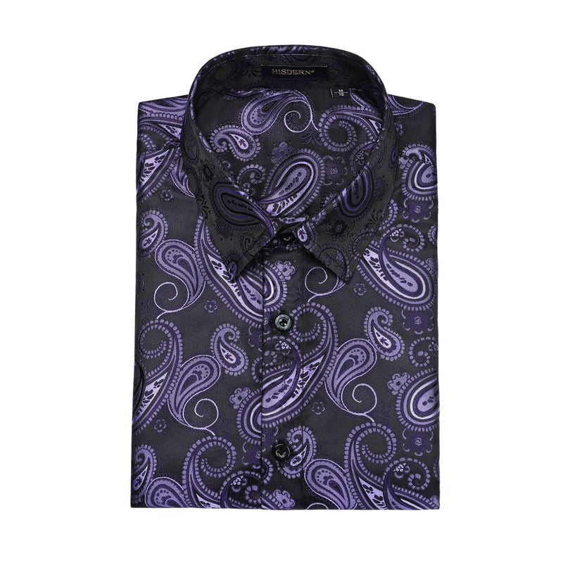 Men's Long Sleeve Shiny Shirt With Printing - PURPLE
