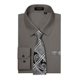 Men's Shirt with Tie Handkerchief Set - GREY