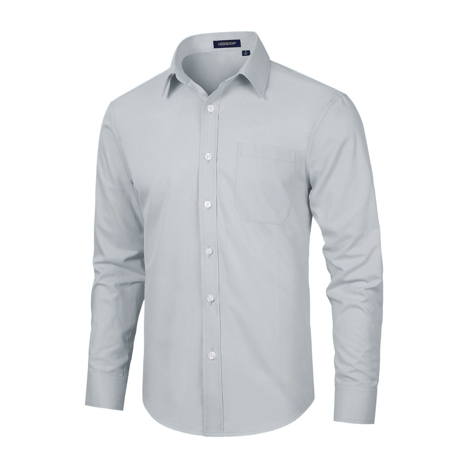 Hisdern Men's Light Grey Shirt Formal Wear Regular Fit with Pocket